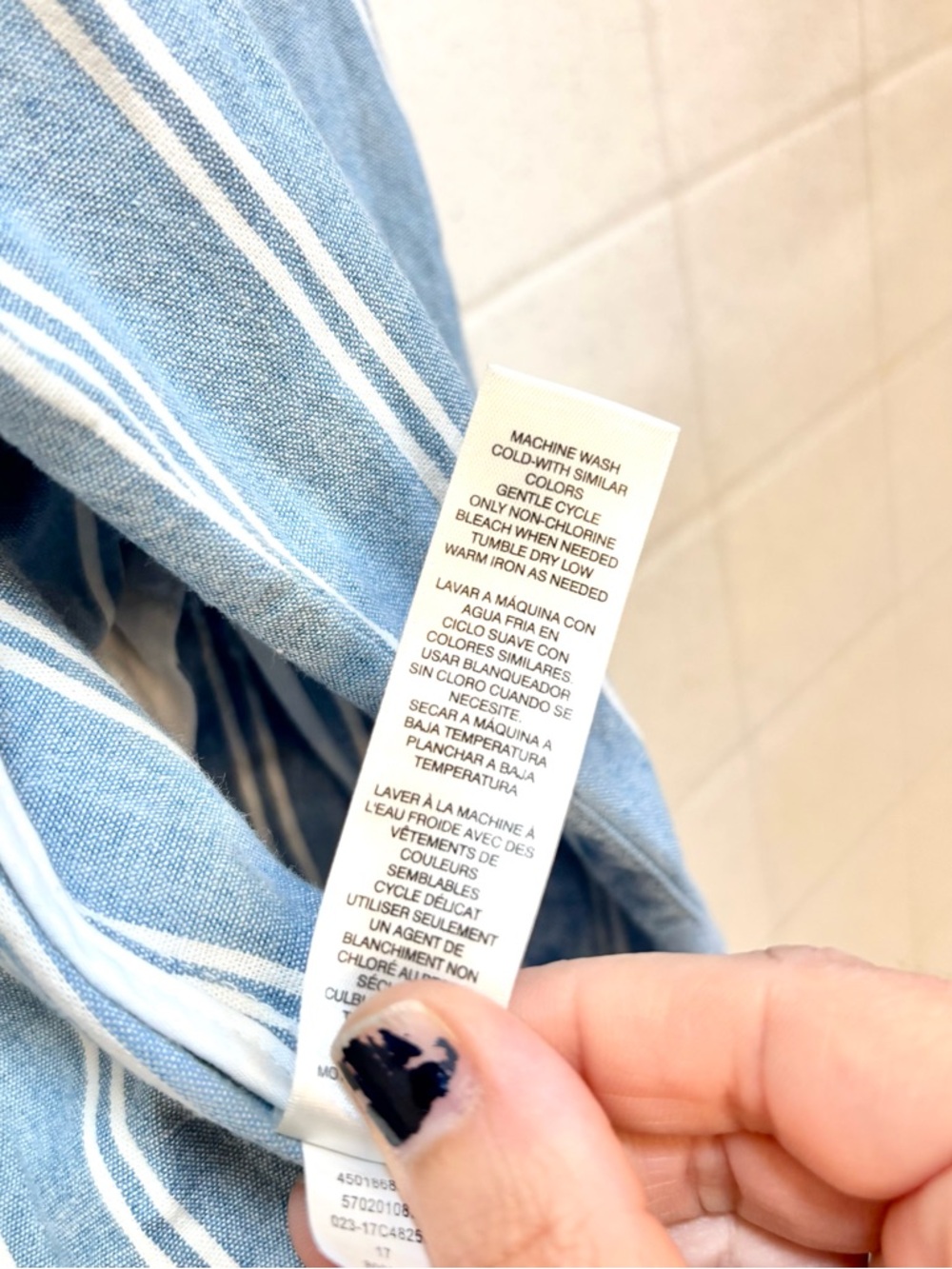 Chico's Blue White Size 1 Medium Striped Blazer Chambray Washable Cotton Stretch - Picture 12 of 12